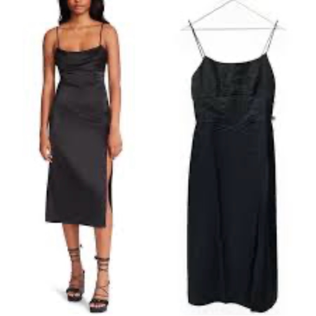 Jason Wu Black Satin Corset Bodice Thigh Sit Cocktail Midi Dress